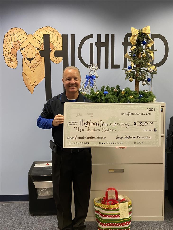 Highland School of Technology received a $300 beautification grant from Keep Gastonia Beautiful.